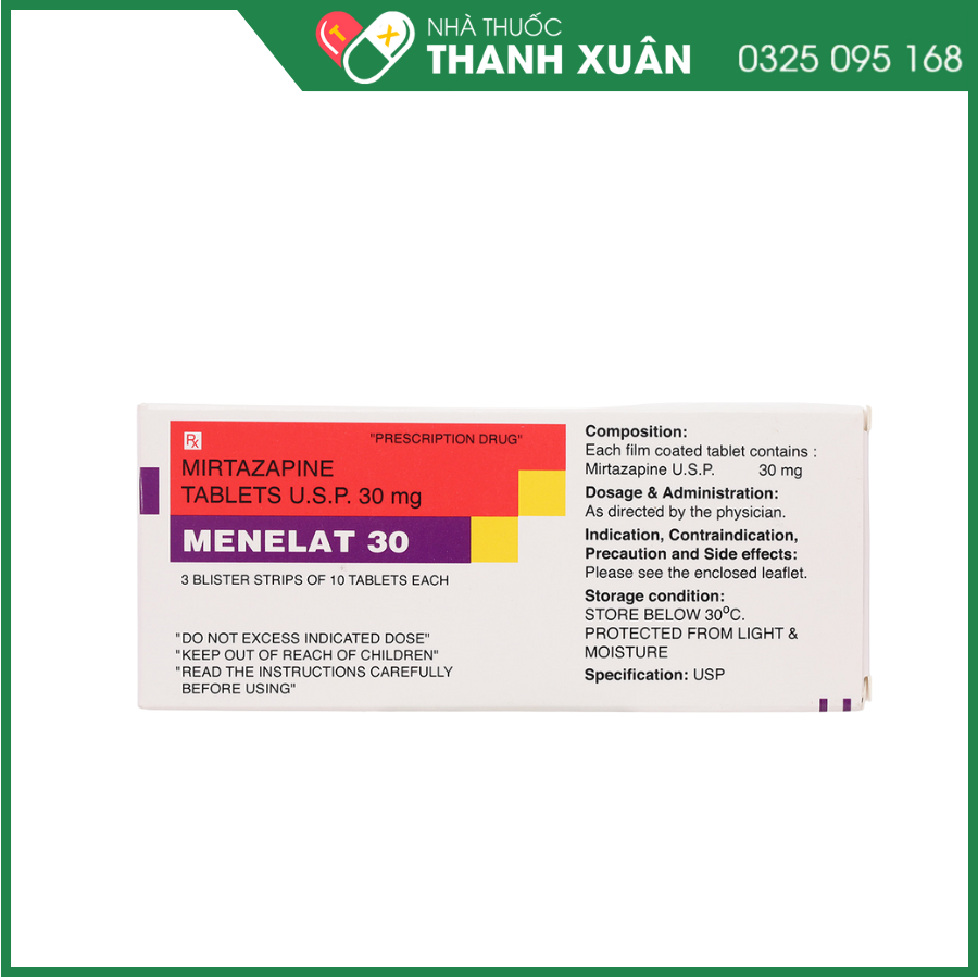 Menelat 30 trị rối loạn trầm cảm nặng (3 vỉ x 10 viên)